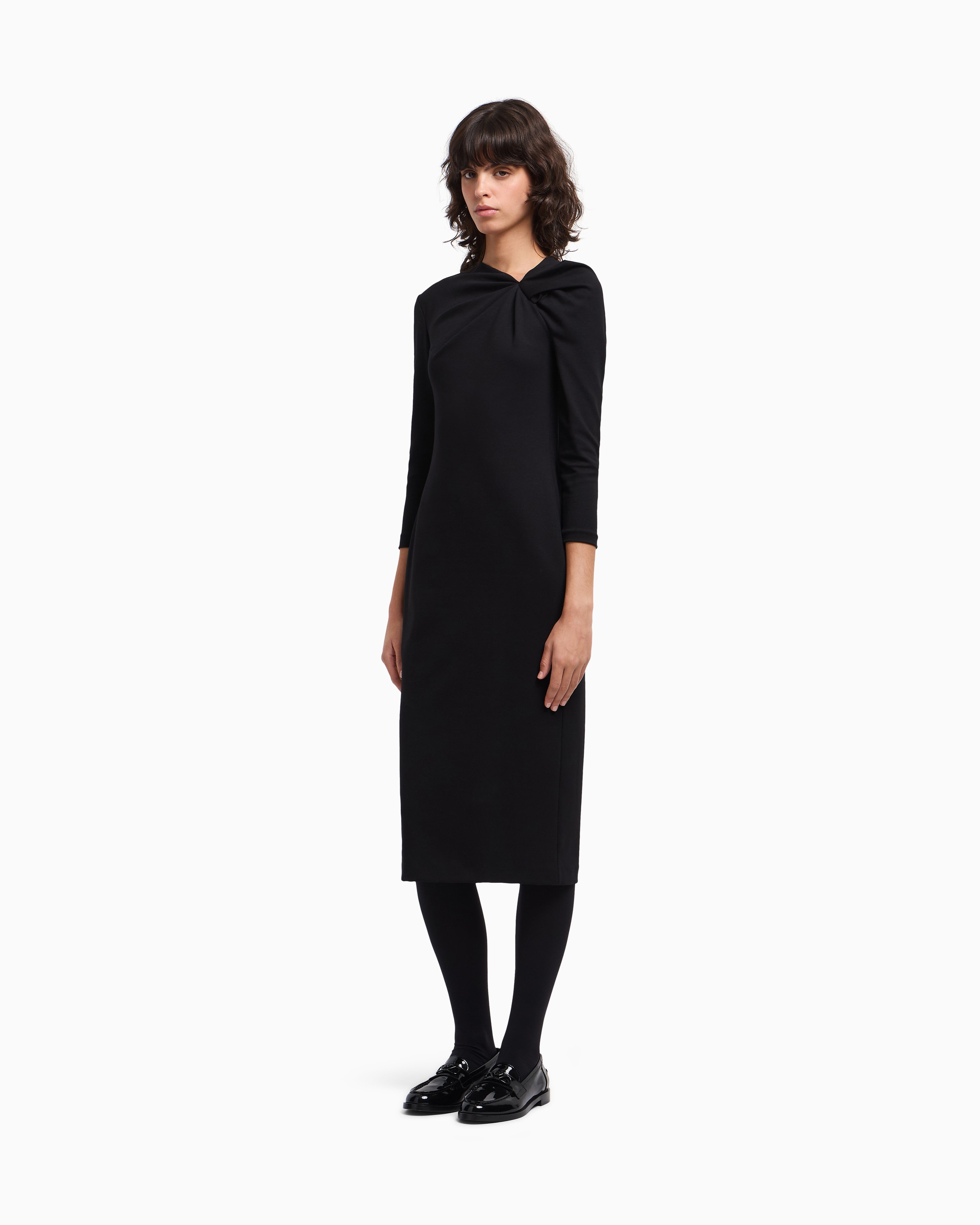 Abito lungo con dettaglio arricciatura in punto Milano stretch EW002783 AF12303 UC001 EMPORIO ARMANI Black 