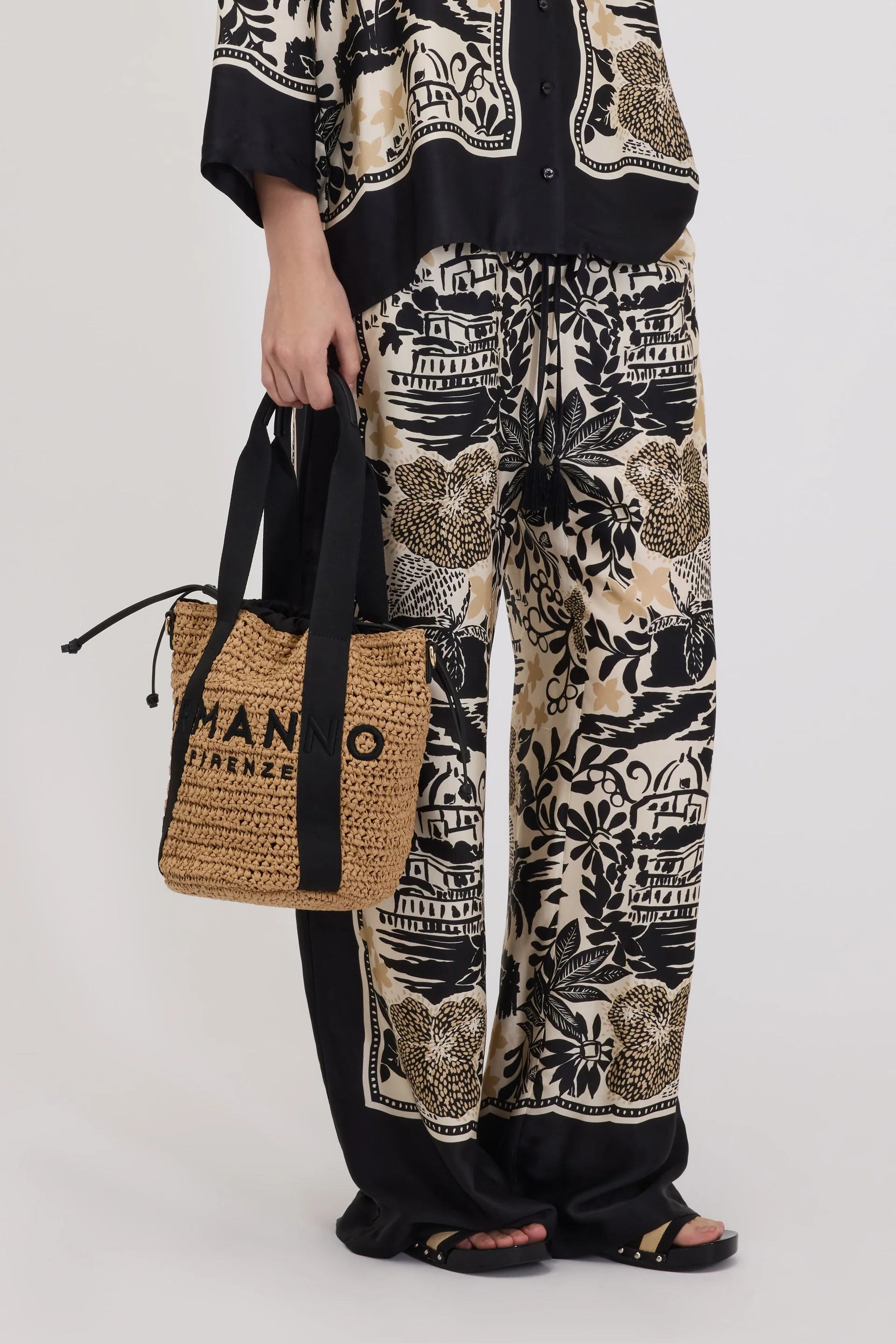 Borsa tote media in rafia 12402096 BLACK ERMANNO FIRENZE Black 