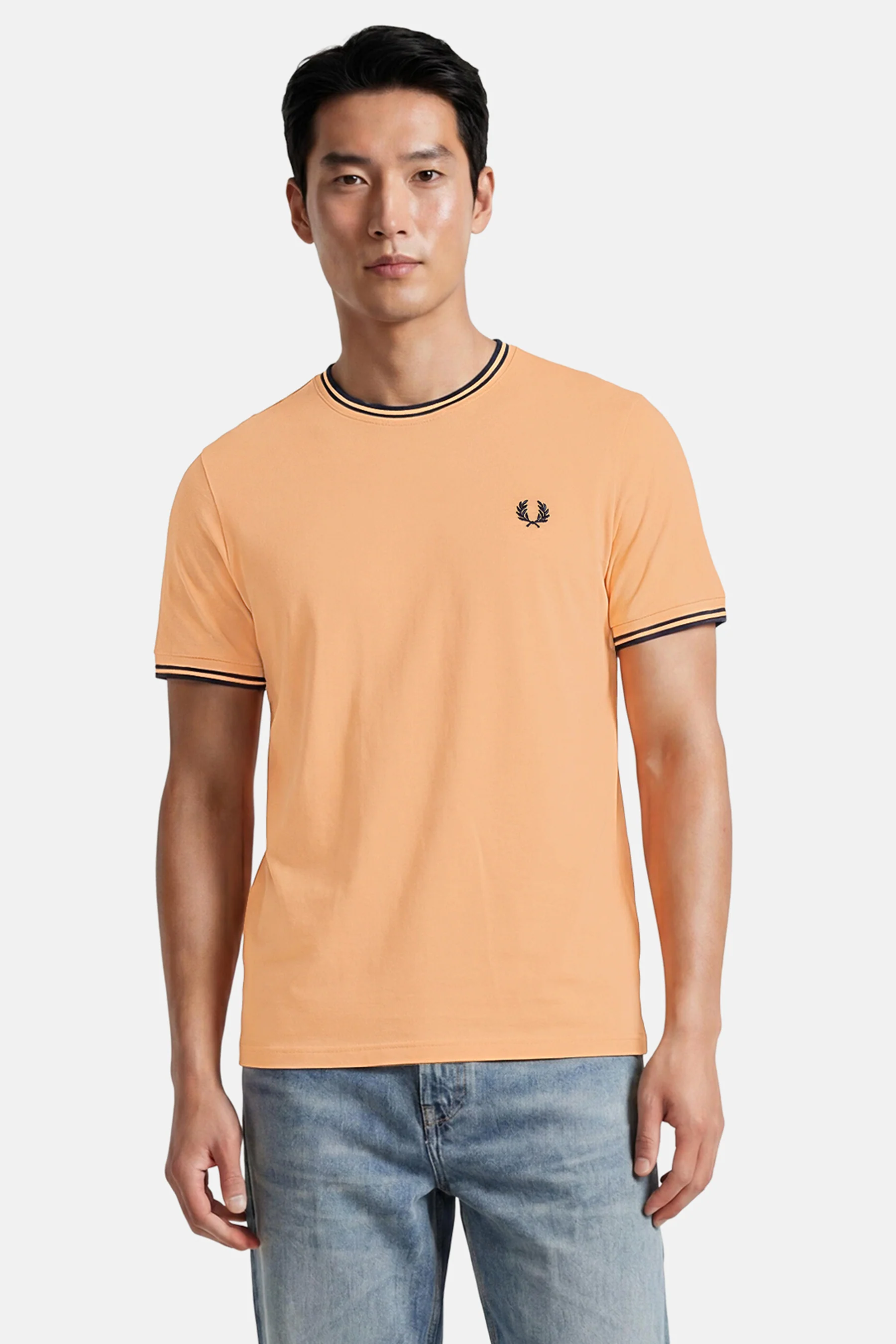 T-shirt con doppia riga M1588 82B FRED PERRY Peach/fhnv/fhnv 