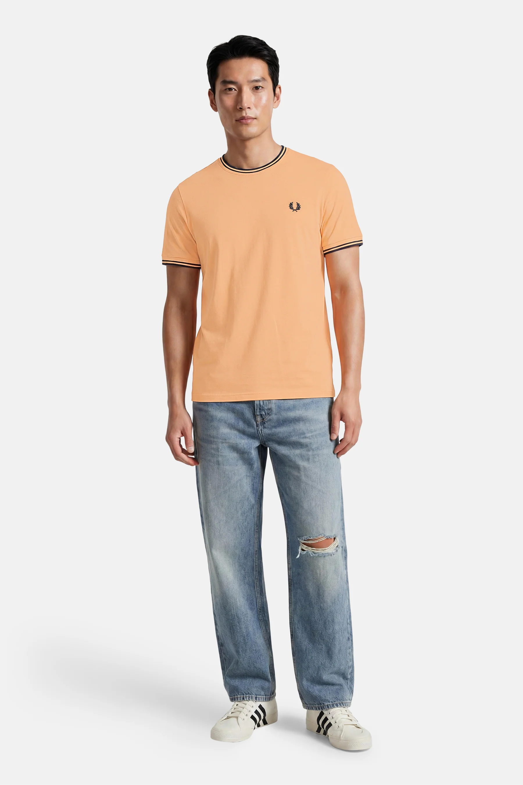 T-shirt con doppia riga M1588 82B FRED PERRY Peach/fhnv/fhnv 
