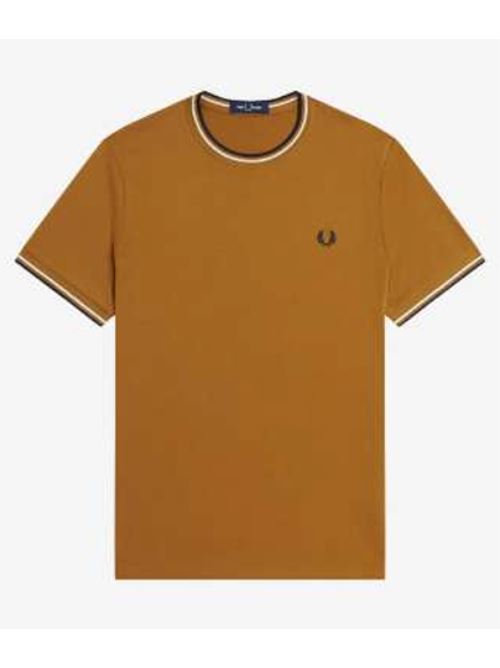 T-shirt con doppia riga M1588 V46 FRED PERRY Dkcarm/ecru/navy 