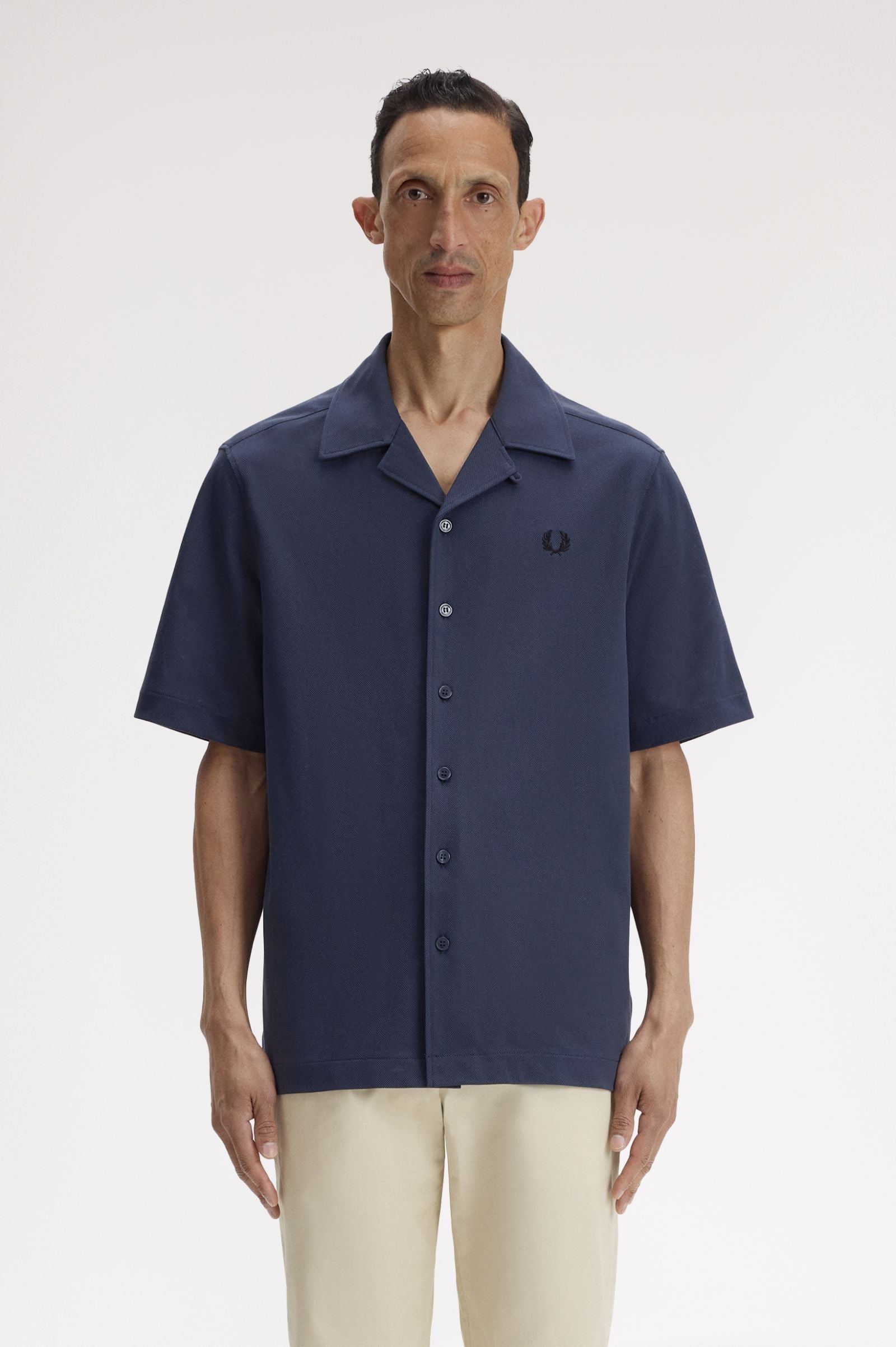 Camicia con colletto a rever in mesh compresso M1745 46B FRED PERRY Dark airforce 