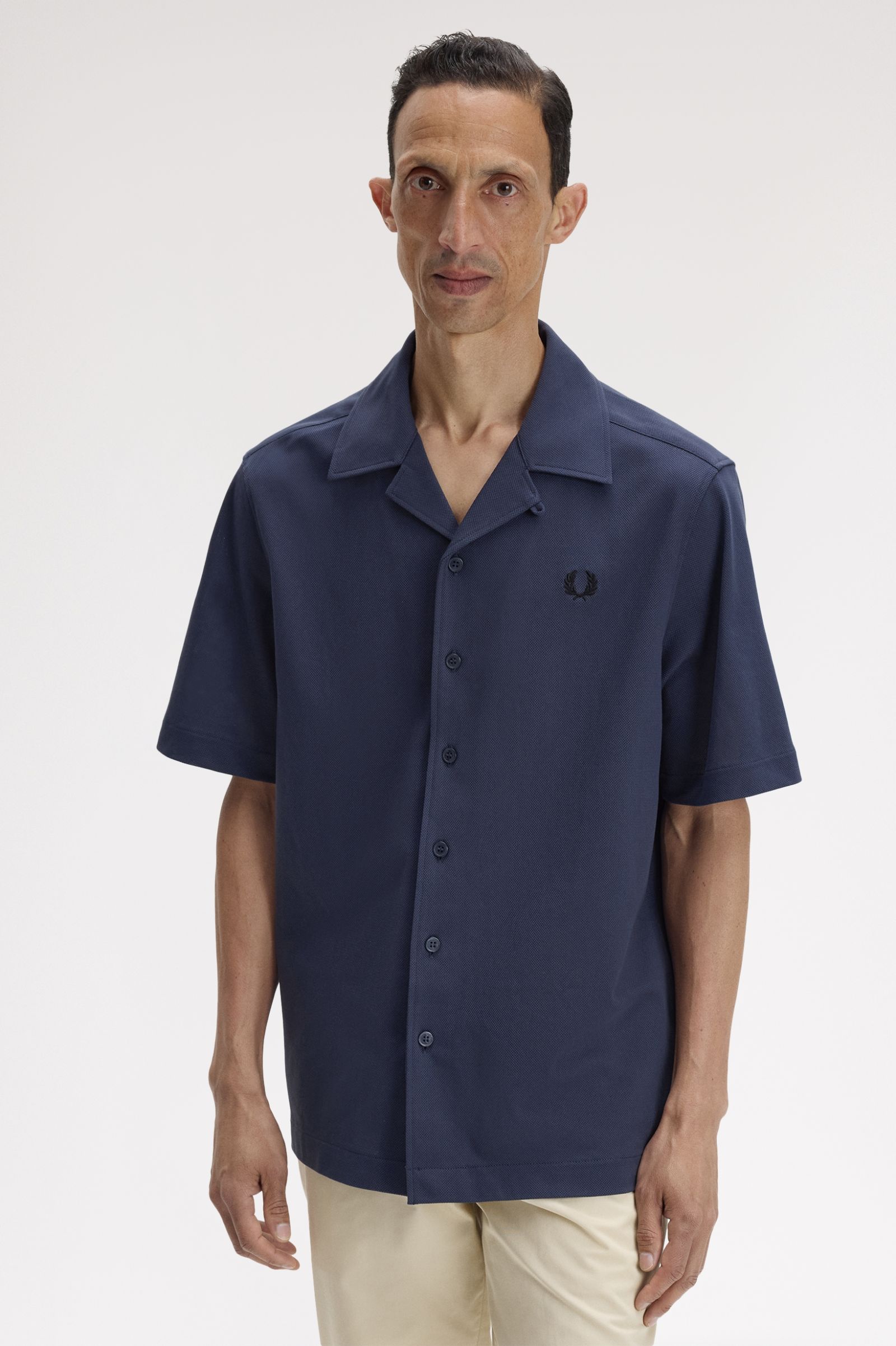 Camicia con colletto a rever in mesh compresso M1745 46B FRED PERRY Dark airforce 