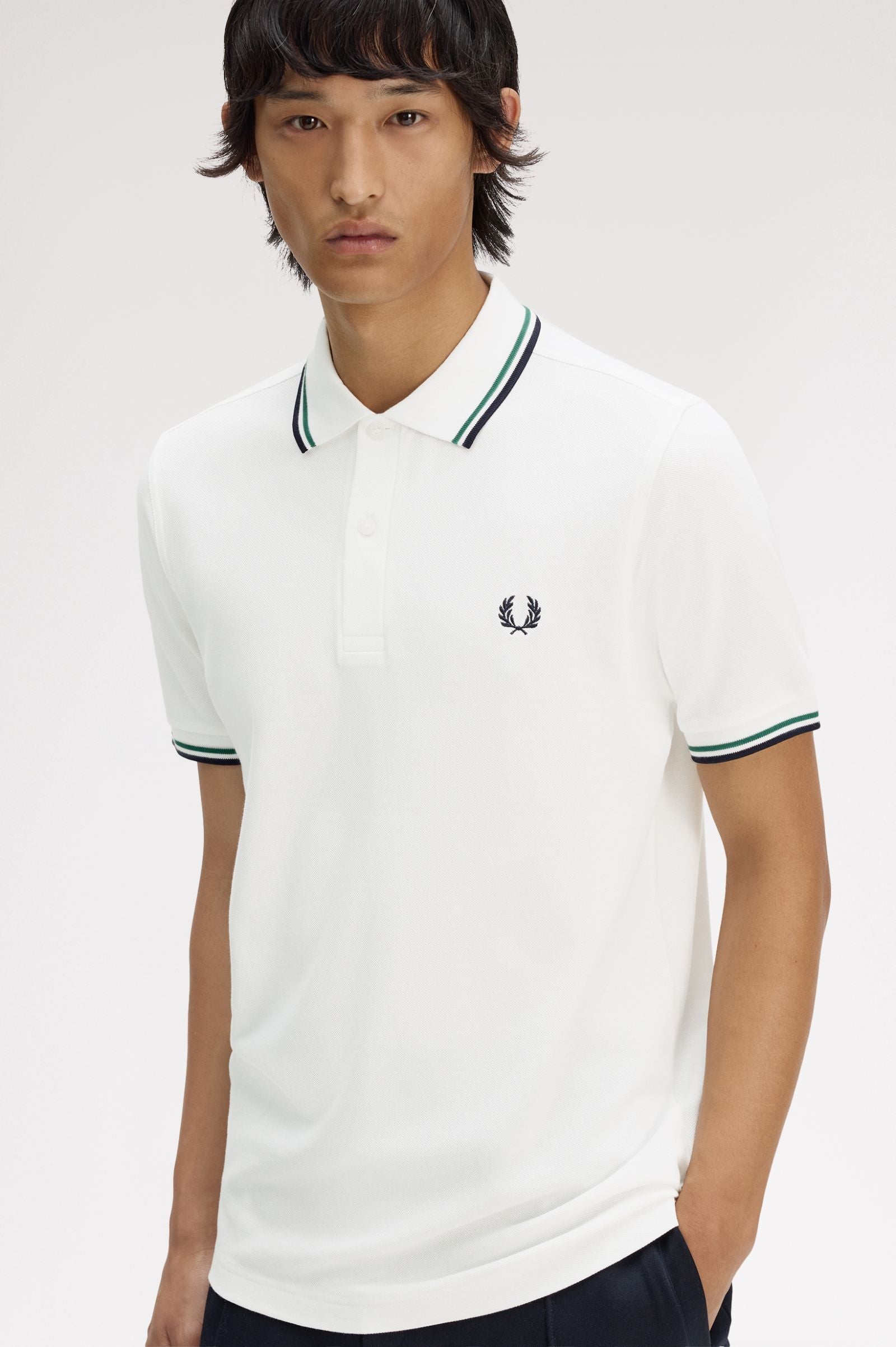 Polo manica corta M3600 02C FRED PERRY Snowwht/sgrn/nvy 