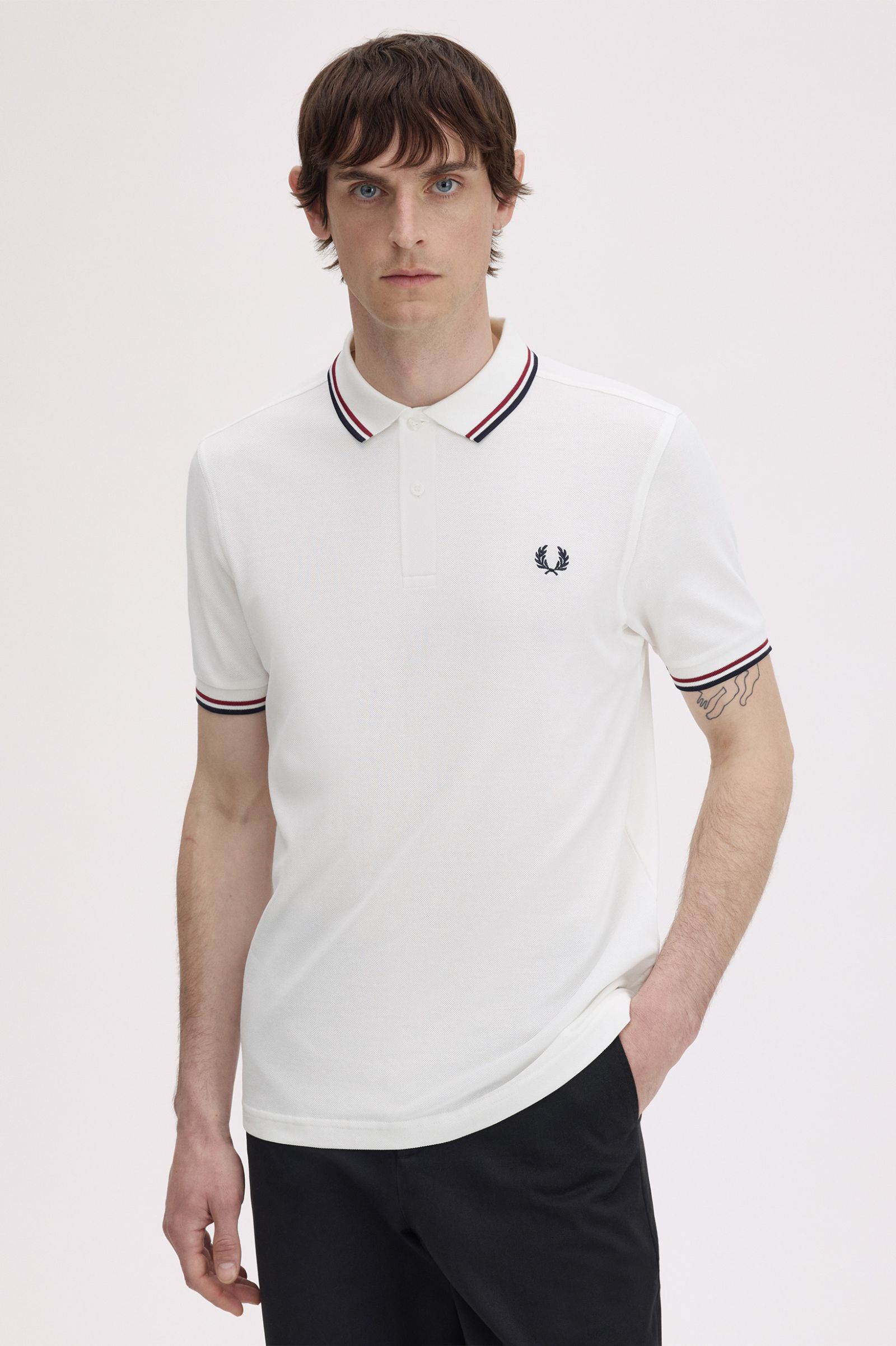 Polo manica corta M3600 T60 FRED PERRY Snwht/bred/nvy 
