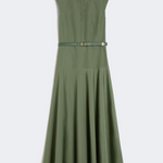 Abito a ruota in popeline di cotone 2616221052600 069 MAX MARA STUDIO Verde militare 