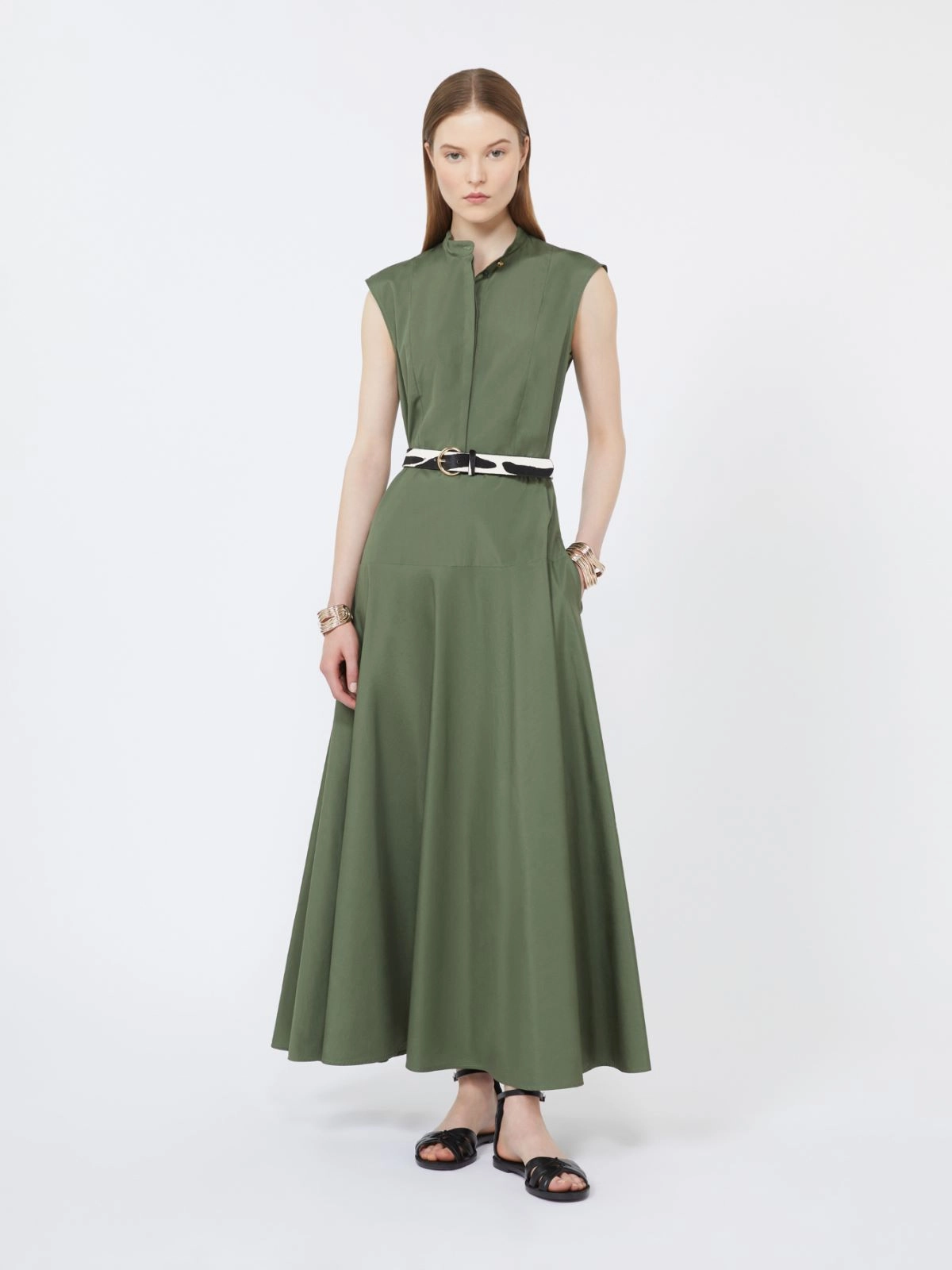 Abito a ruota in popeline di cotone 2616221052600 069 MAX MARA STUDIO Verde militare 