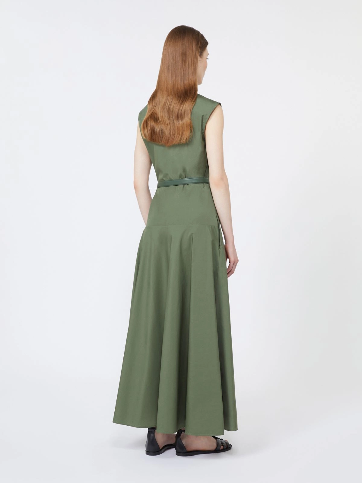 Abito a ruota in popeline di cotone 2616221052600 069 MAX MARA STUDIO Verde militare 