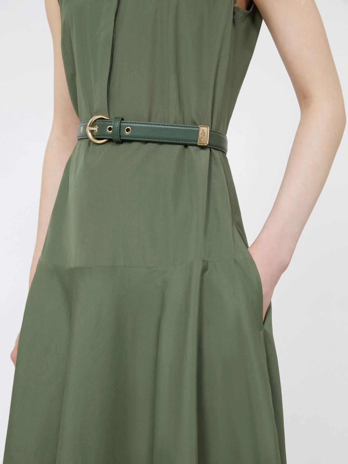 Abito a ruota in popeline di cotone 2616221052600 069 MAX MARA STUDIO Verde militare 