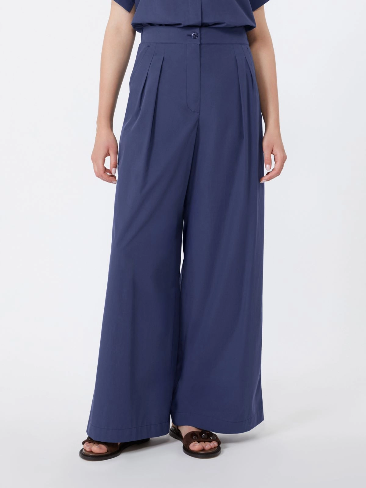 Pantalone ampio in popeline di cotone 2615131142600 008 MAX MARA WEEKEND Blu 