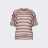 T-shirt a righe in misto lino PED5343 99012278 RI004 PEUTEREY Bianco/marrone 