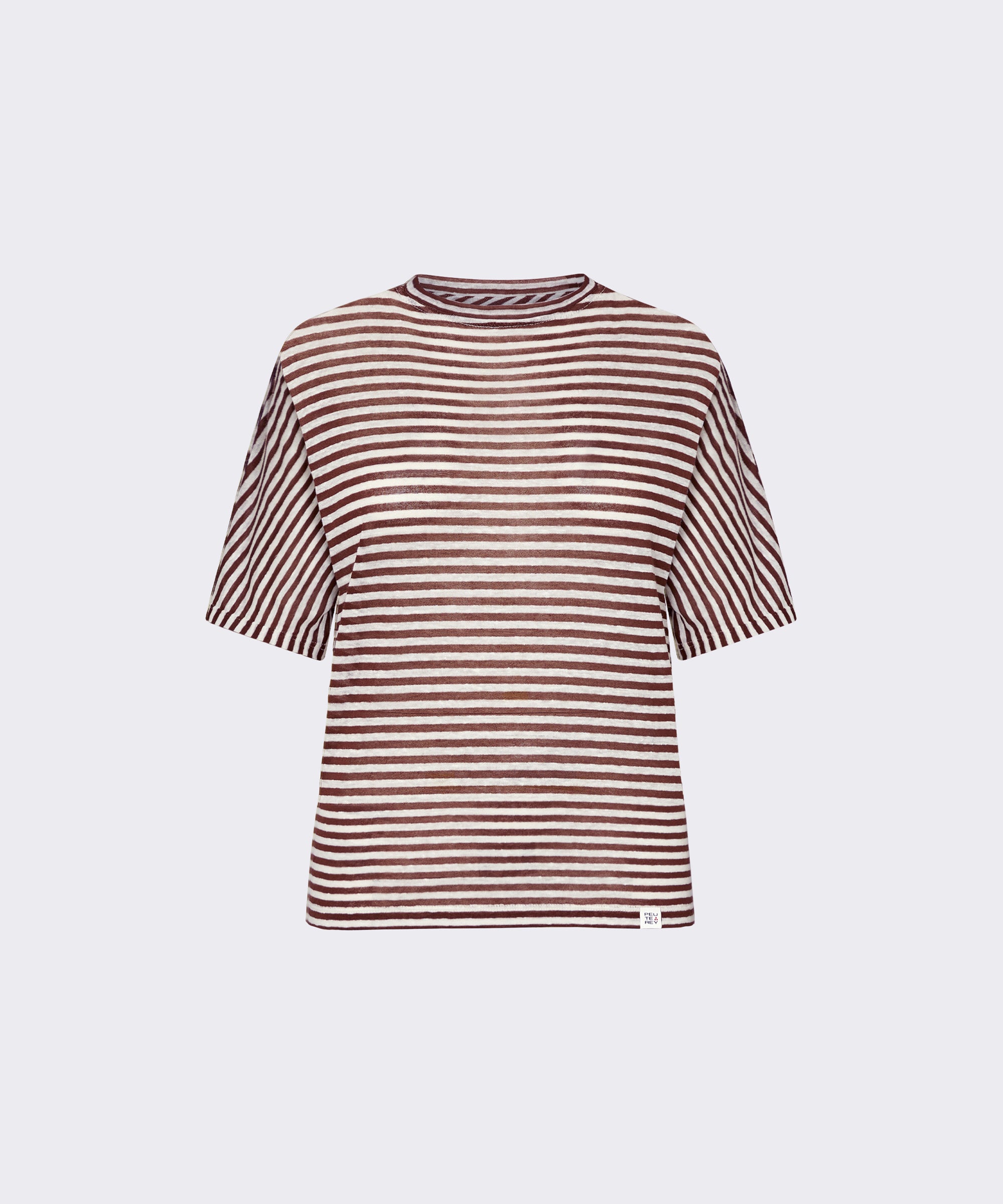 T-shirt a righe in misto lino PED5343 99012278 RI004 PEUTEREY Bianco/marrone 