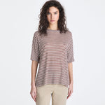 T-shirt a righe in misto lino PED5343 99012278 RI004 PEUTEREY Bianco/marrone 