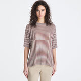 T-shirt a righe in misto lino PED5343 99012278 RI004 PEUTEREY Bianco/marrone 