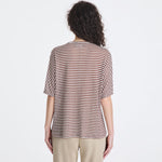 T-shirt a righe in misto lino PED5343 99012278 RI004 PEUTEREY Bianco/marrone 
