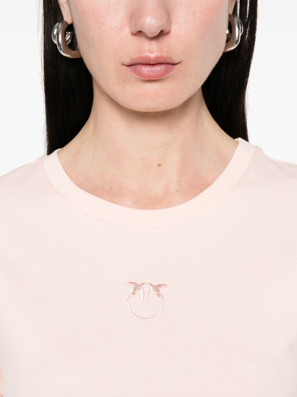 T-shirt maniche corte logo ricamato 100355A2HN N38 PINKO Rosa-castano pallido 