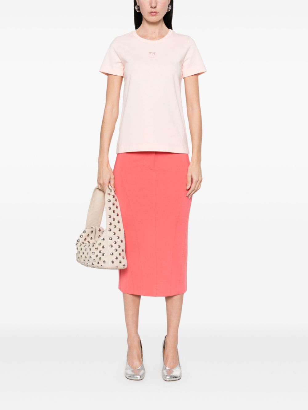 T-shirt maniche corte logo ricamato 100355A2HN N38 PINKO Rosa-castano pallido 