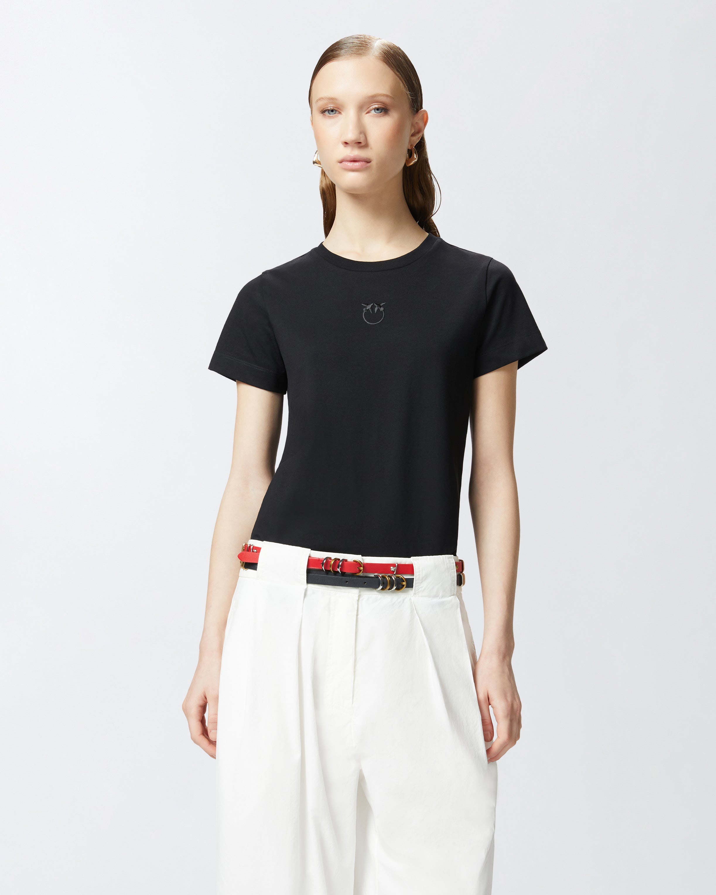 T-shirt maniche corte logo ricamato 100355A2HN Z99 PINKO Nero 