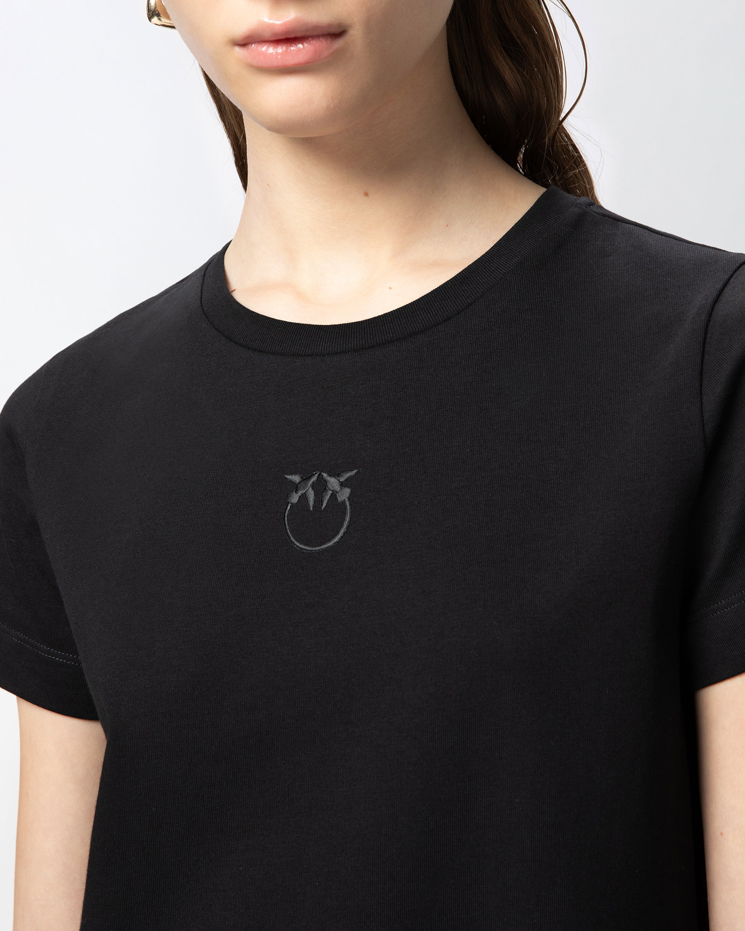 T-shirt maniche corte logo ricamato 100355A2HN Z99 PINKO Nero 