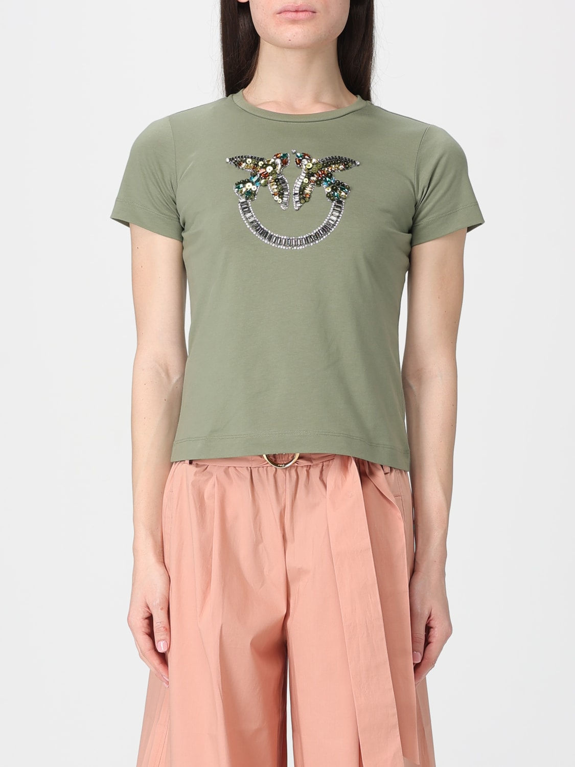 T-Shirt manica corta 100535A33F U84 PINKO Verde vertiver 