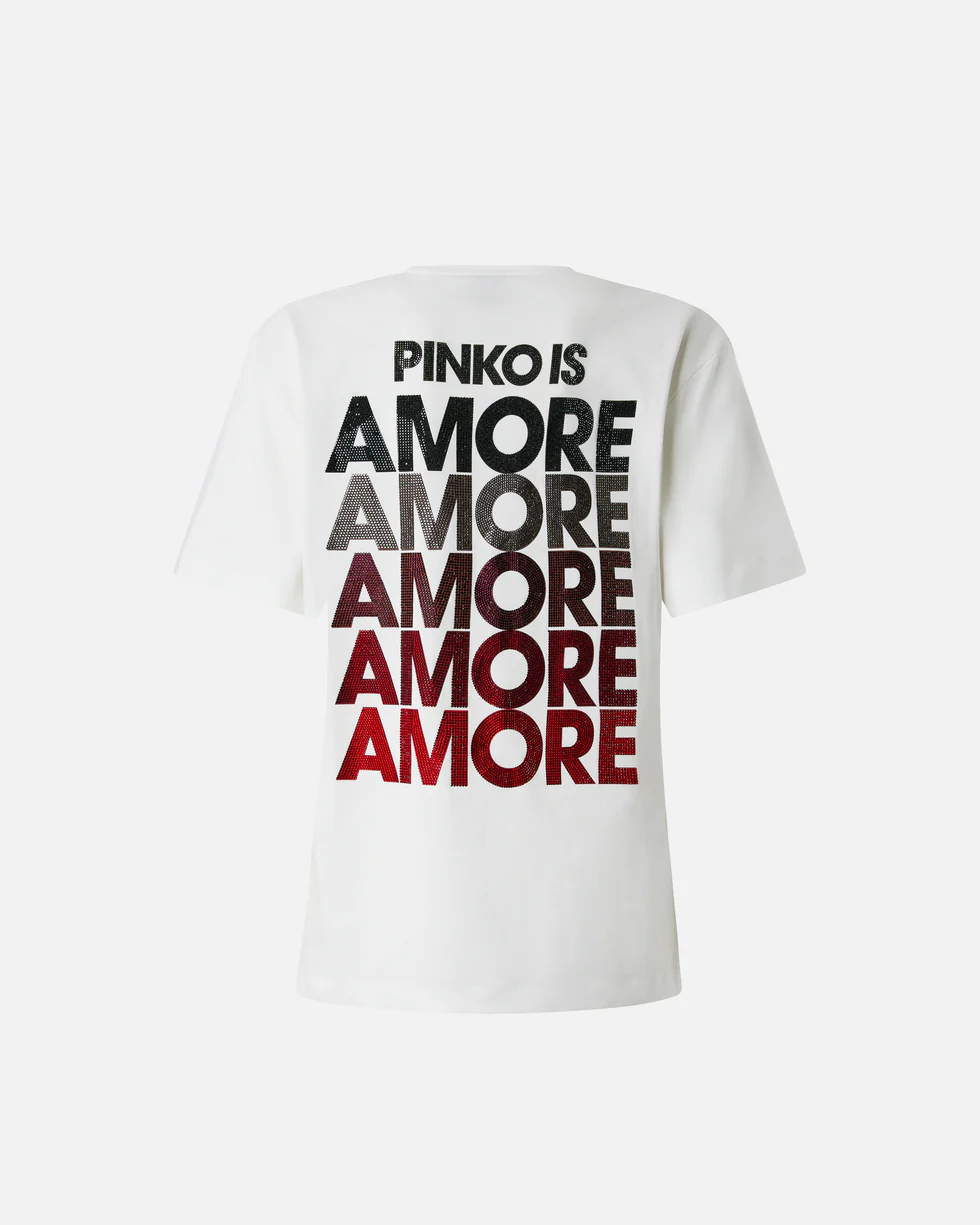 T-Shirt manica corta 105526A33I ZR2 PINKO Bianco/rosso 