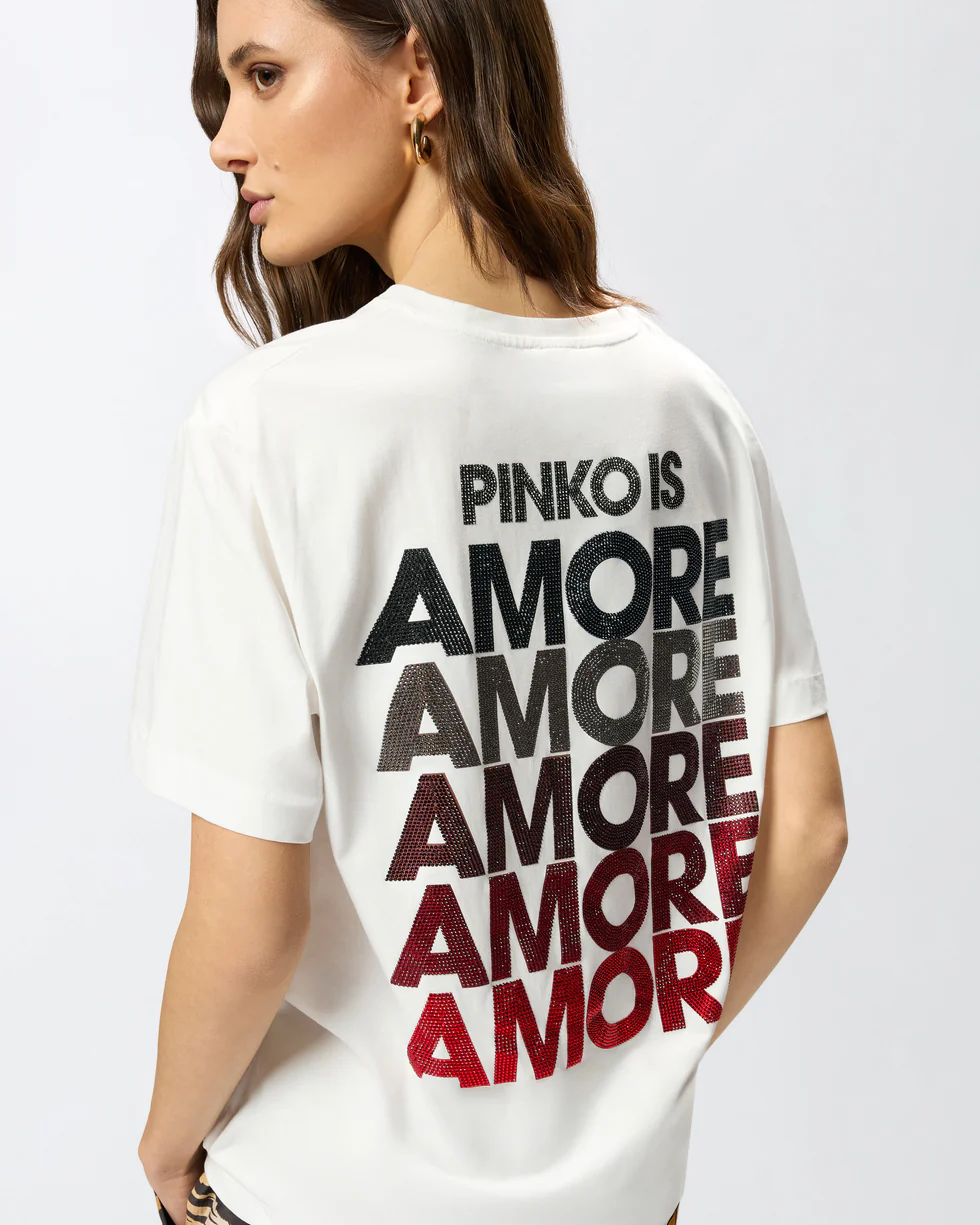 T-Shirt manica corta 105526A33I ZR2 PINKO Bianco/rosso 