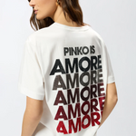 T-Shirt manica corta 105526A33I ZR2 PINKO Bianco/rosso 