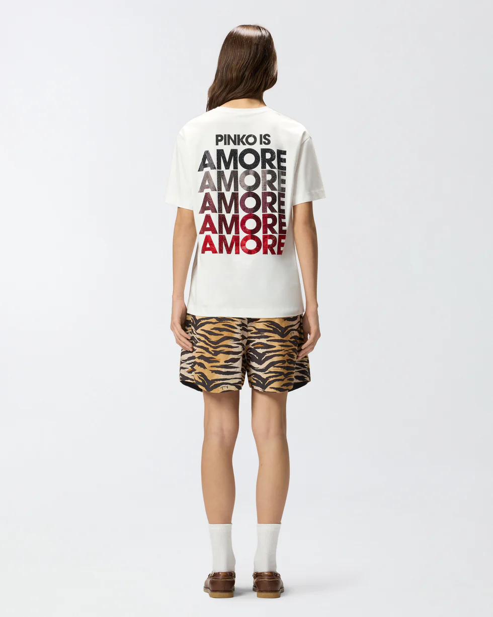 T-Shirt manica corta 105526A33I ZR2 PINKO Bianco/rosso 