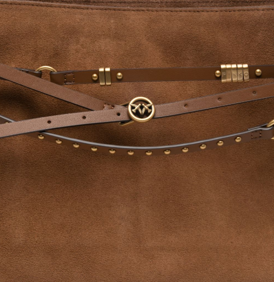 Borsa a spalla in suede 105903A0F6 L17Q PINKO Marrone-leone-antique gold 
