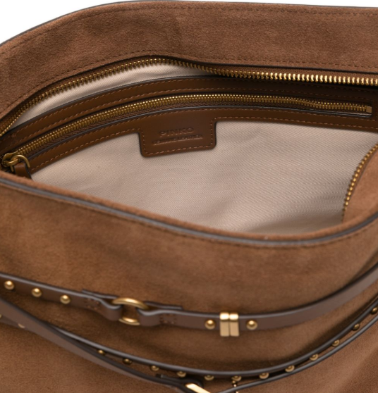 Borsa a spalla in suede 105903A0F6 L17Q PINKO Marrone-leone-antique gold 