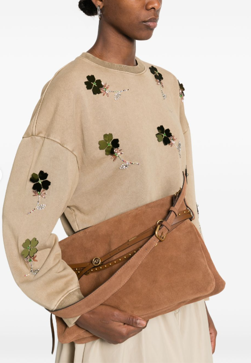Borsa a spalla in suede 105903A0F6 L17Q PINKO Marrone-leone-antique gold 