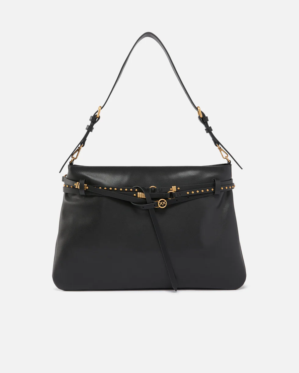 Borsa a spalla grande in pelle 105903A0QO Z99Q PINKO Nero-antique gold 