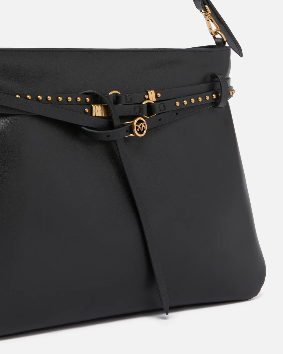 Borsa a spalla grande in pelle 105903A0QO Z99Q PINKO Nero-antique gold 