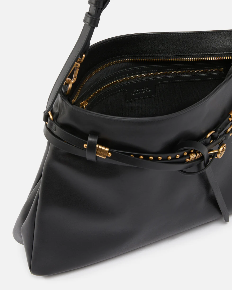 Borsa a spalla grande in pelle 105903A0QO Z99Q PINKO Nero-antique gold 