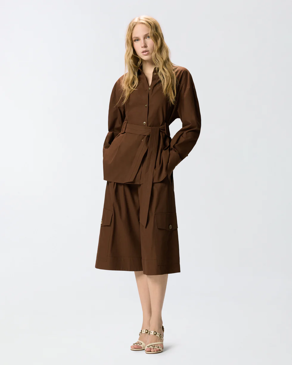 Giacca in cotone con cintura 106153A2ER L78 PINKO Marrone terra x piante 