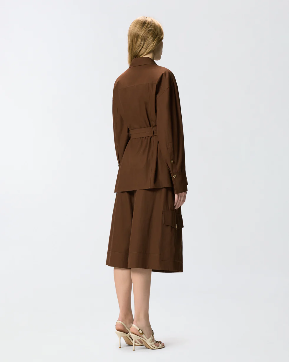 Giacca in cotone con cintura 106153A2ER L78 PINKO Marrone terra x piante 
