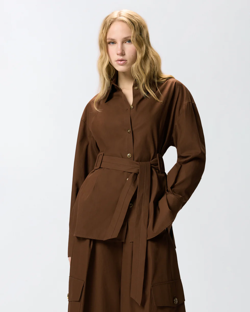 Giacca in cotone con cintura 106153A2ER L78 PINKO Marrone terra x piante 