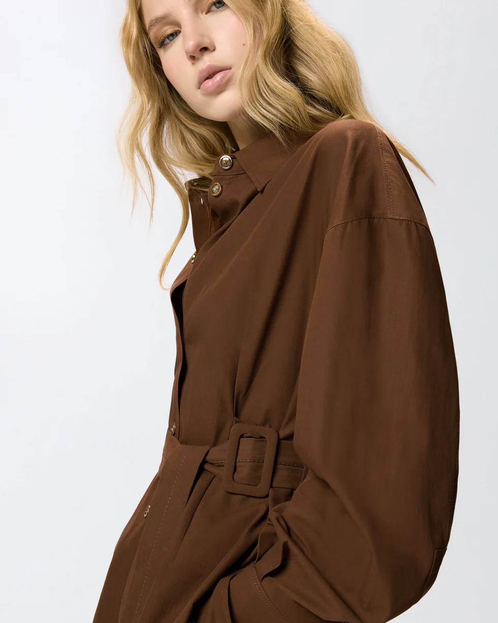 Giacca in cotone con cintura 106153A2ER L78 PINKO Marrone terra x piante 