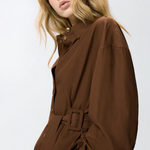 Giacca in cotone con cintura 106153A2ER L78 PINKO Marrone terra x piante 