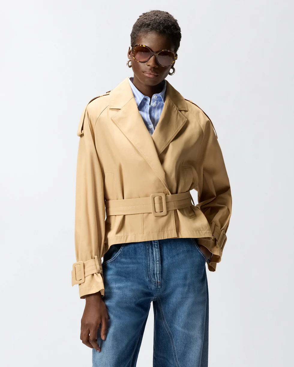 Trench corto in cotone con cintura 106165A2ER D41 PINKO Beige chantilly 