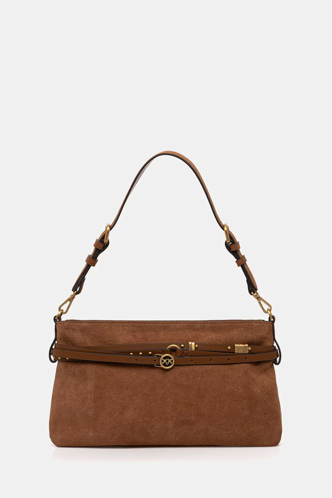 Borsa a spalla media in suede 106176A0F6 L17Q PINKO Marrone-leone-antique gold 