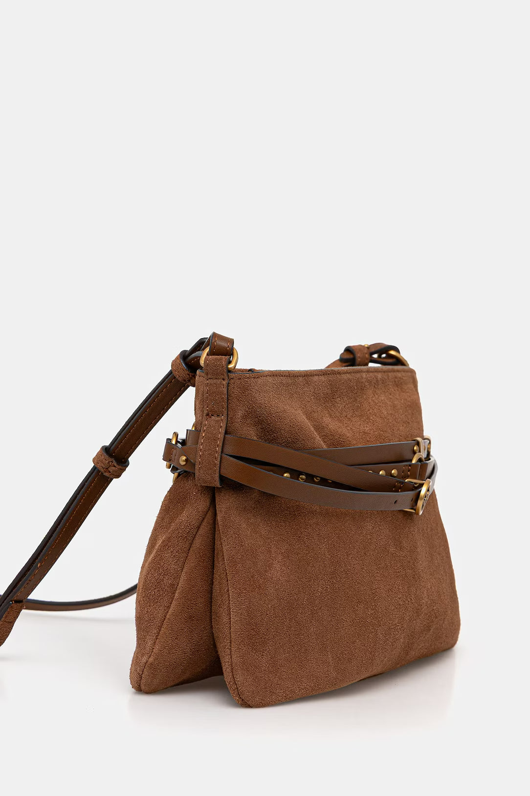 Borsa a spalla media in suede 106176A0F6 L17Q PINKO Marrone-leone-antique gold 