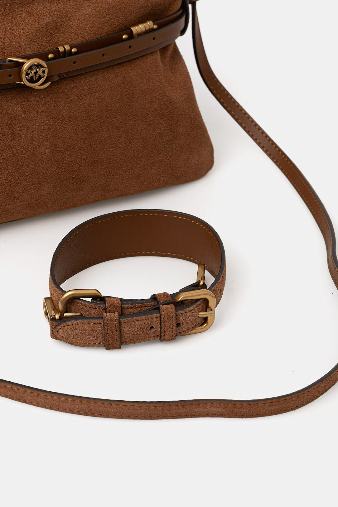 Borsa a spalla media in suede 106176A0F6 L17Q PINKO Marrone-leone-antique gold 