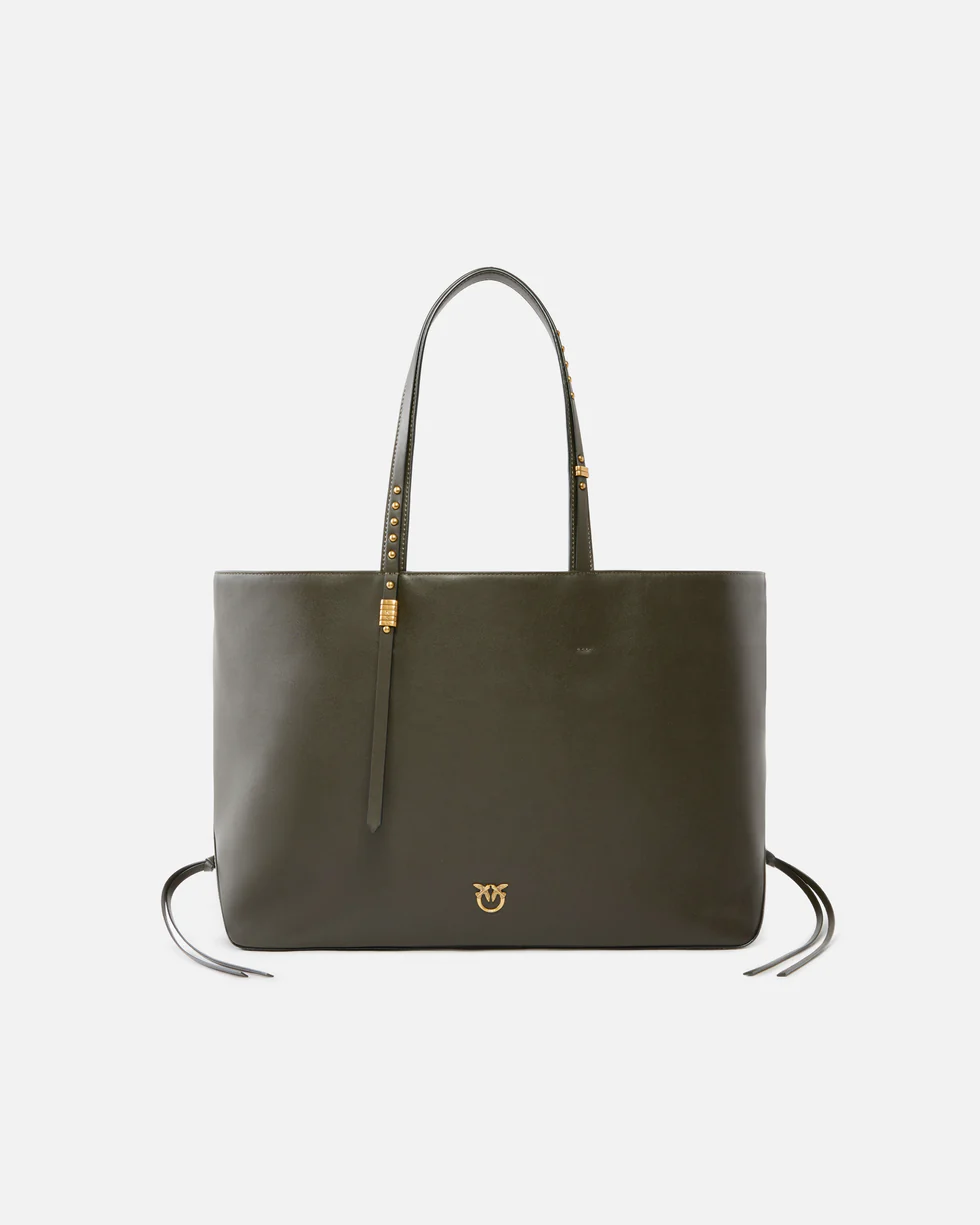 Borsa shopper media in pelle 106184A0QO K35Q PINKO Verde fango-antique gold 