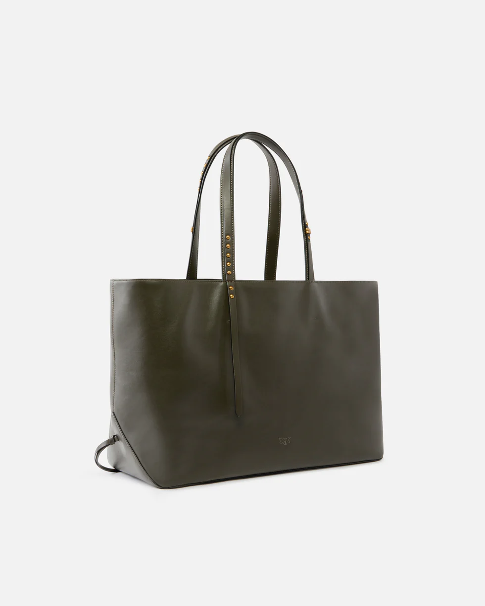 Borsa shopper media in pelle 106184A0QO K35Q PINKO Verde fango-antique gold 