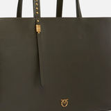 Borsa shopper media in pelle 106184A0QO K35Q PINKO Verde fango-antique gold 