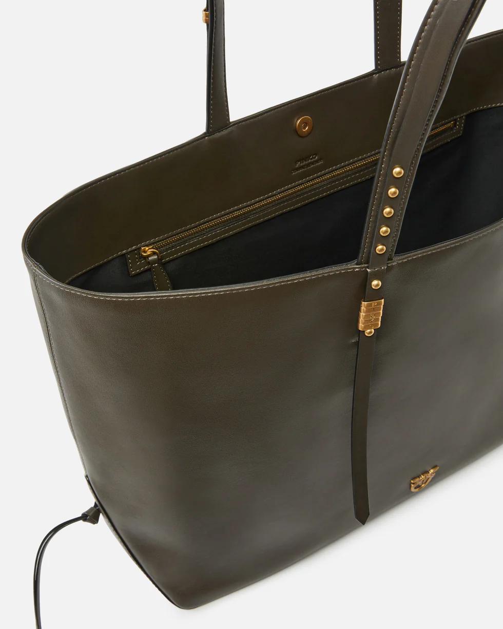 Borsa shopper media in pelle 106184A0QO K35Q PINKO Verde fango-antique gold 