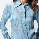 Camicia fluida con stampa gioiello piazzata 106211A37N F15 PINKO Azzurro-denim sbiadito 