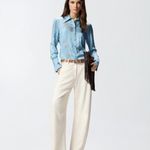 Camicia fluida con stampa gioiello piazzata 106211A37N F15 PINKO Azzurro-denim sbiadito 