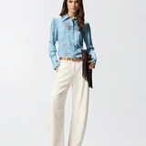 Camicia fluida con stampa gioiello piazzata 106211A37N F15 PINKO Azzurro-denim sbiadito 